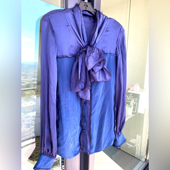 Stunning Navy Bow Blouse in Classic Navy Blue - Picture 1 of 8